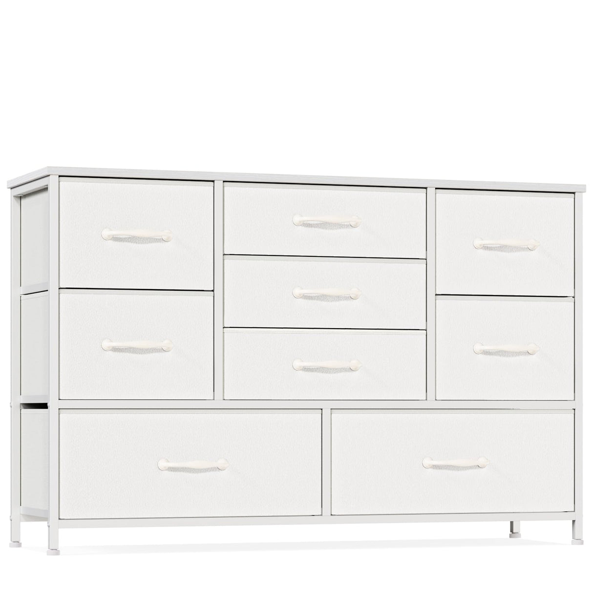 White Dresser with 9 Large Drawers for 55'' Long TV Stand Entertainment Center