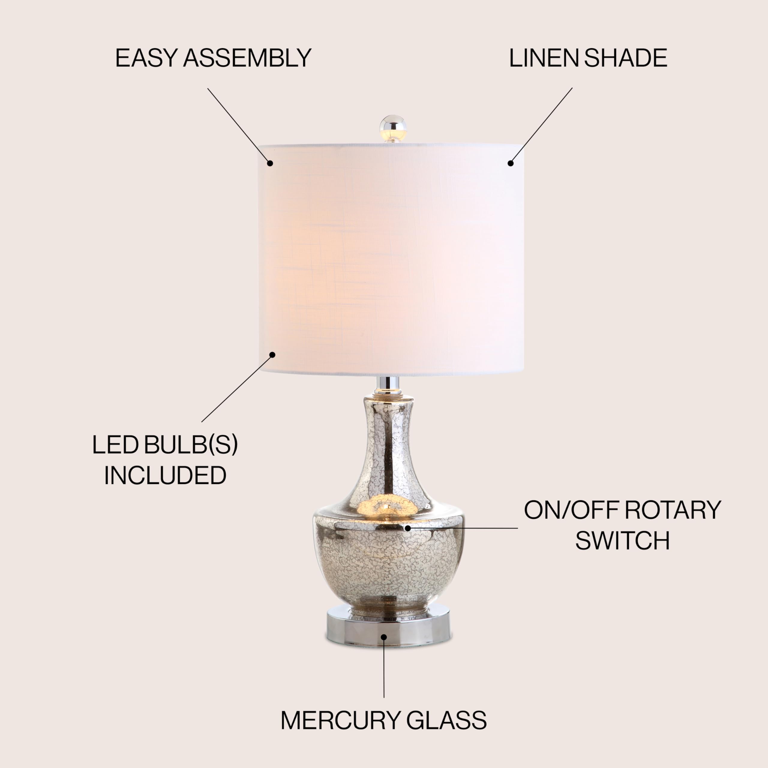 JYL1029B Colette 20" Mini Glass LED Table Lamp, Transitional, Glam, Global, Modern