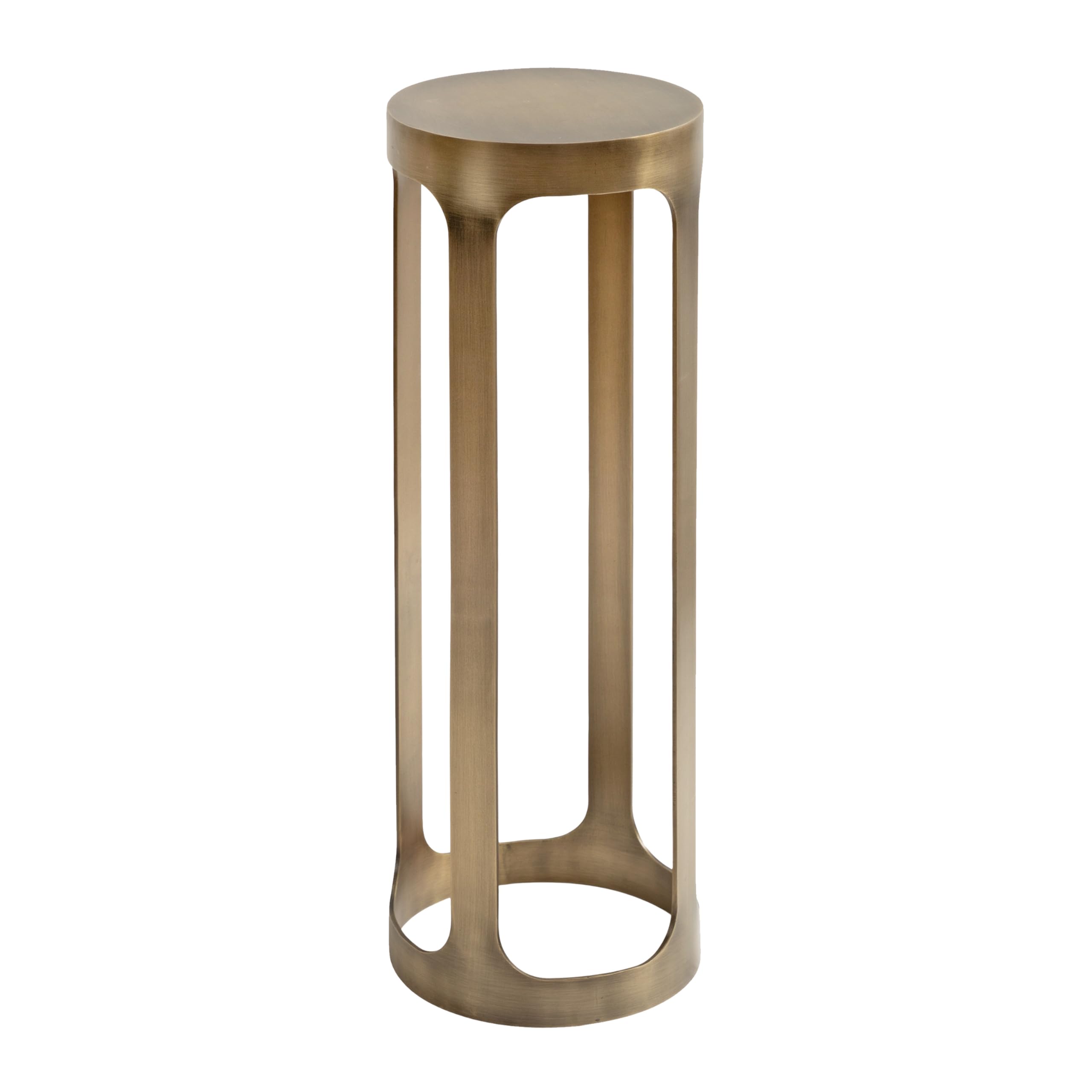 Kate and Laurel Dahl Modern Metal Round Outdoor Drink Table, 8 x 8 x 23, Antique Brass, Circle Accent Pedestal Patio Mini Table for Use as Living Room Plant Stand or Small Bedroom Nightstand
