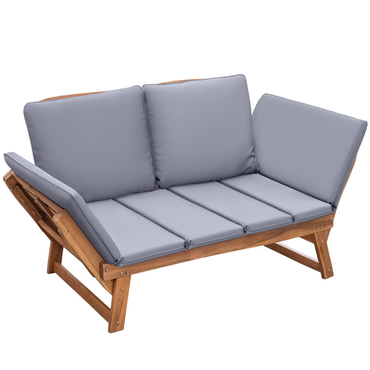 Outdoor Couch Acacia Wood Patio Couch with Adjustable Armrest