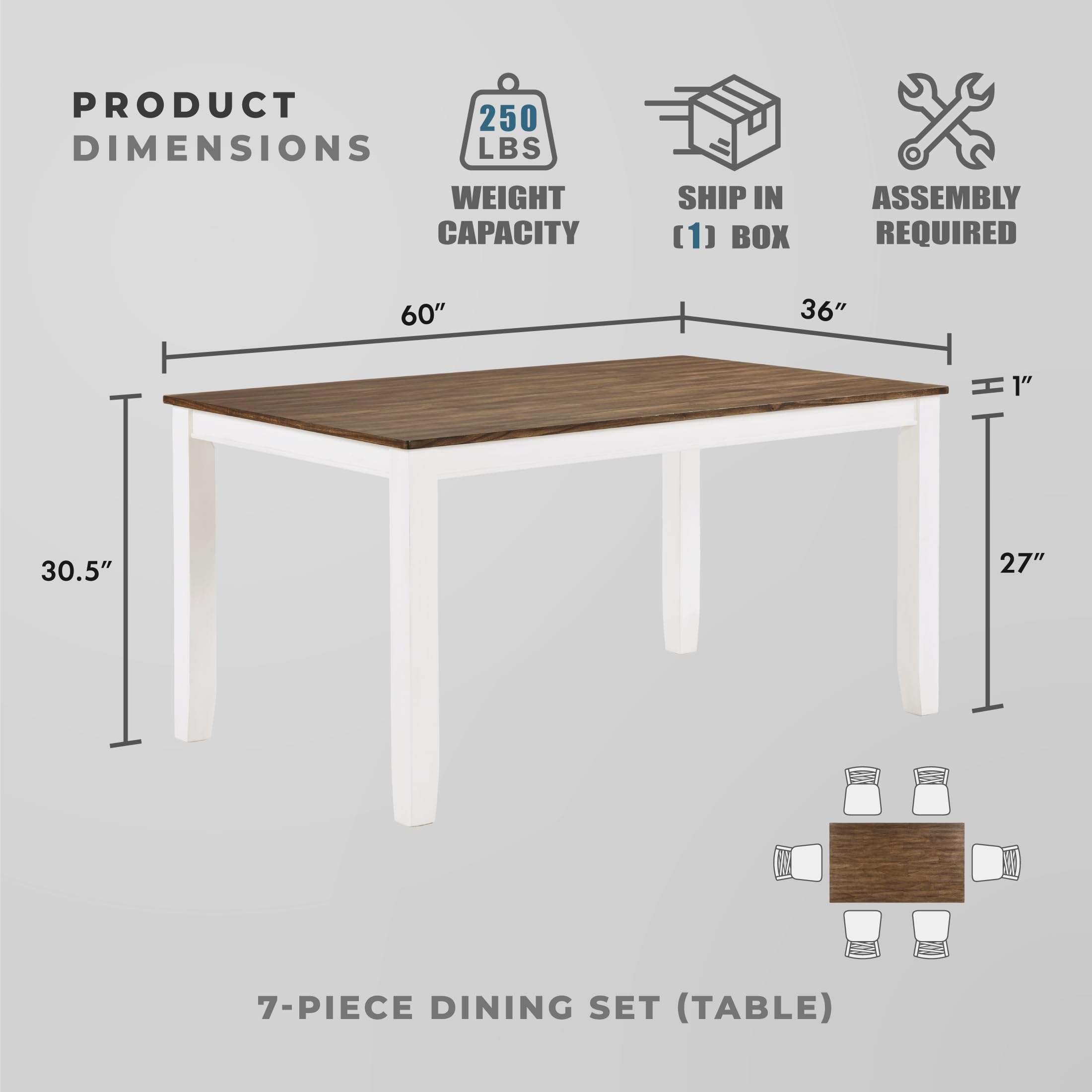 7-Piece Farmhouse Dining Table Set with Cross Back Chairs