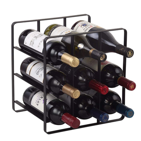 9 Bottles Metal Wine Rack, Free-Standing Cabinet Water Bottle