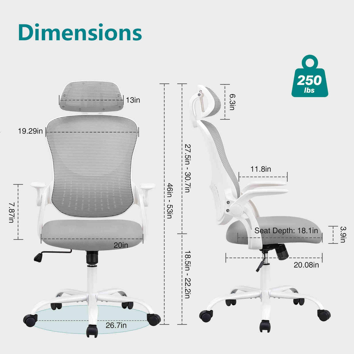 Ergonomic Home Office Desk Chair with High Backrest, Wheels, and Adjustable Headrest