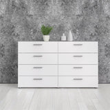 Contemporary 8 Drawer Double Bedroom Dresser in White with Modern Silver