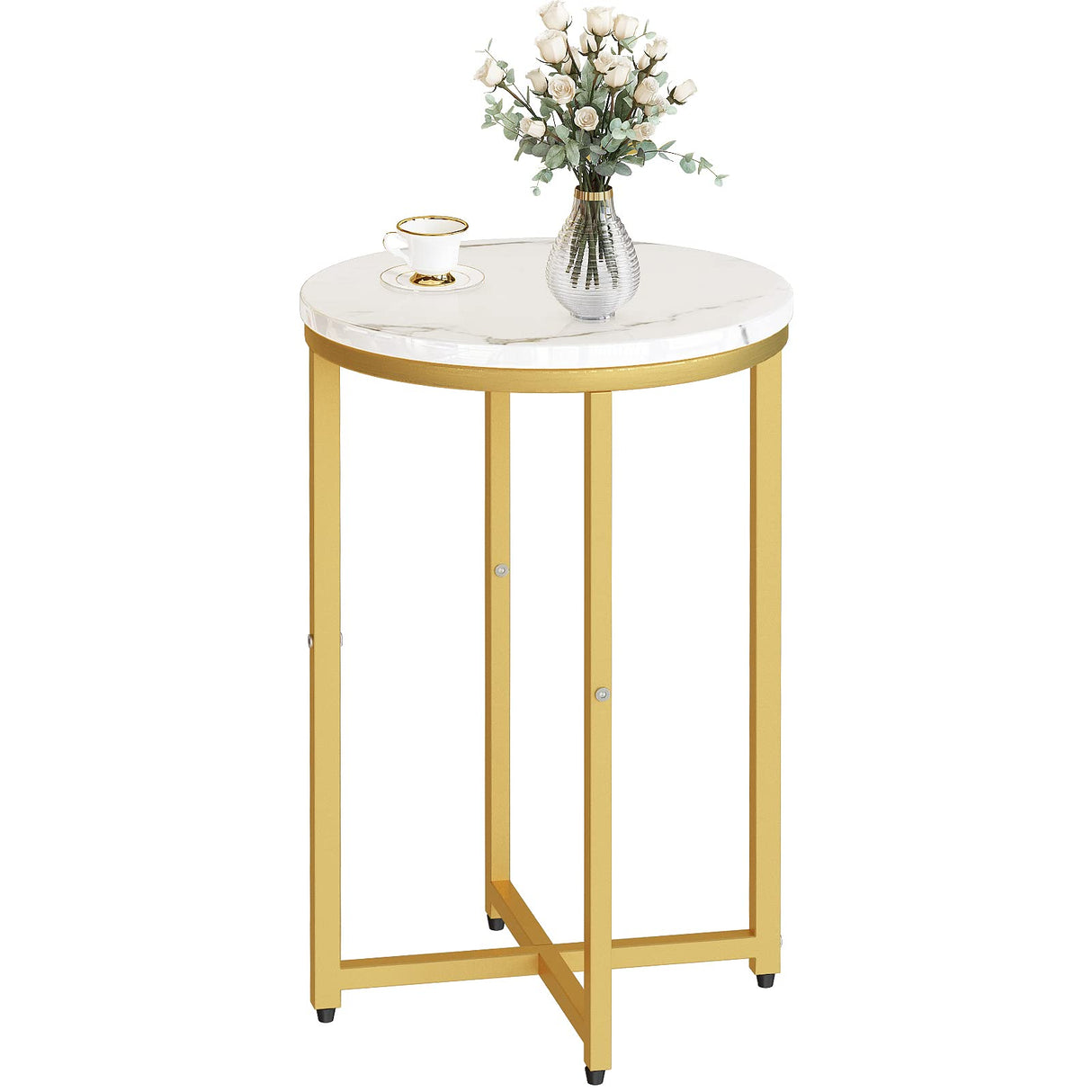 Modern Gold Side Table, Small Coffee Table Round End Table with Gold Frame