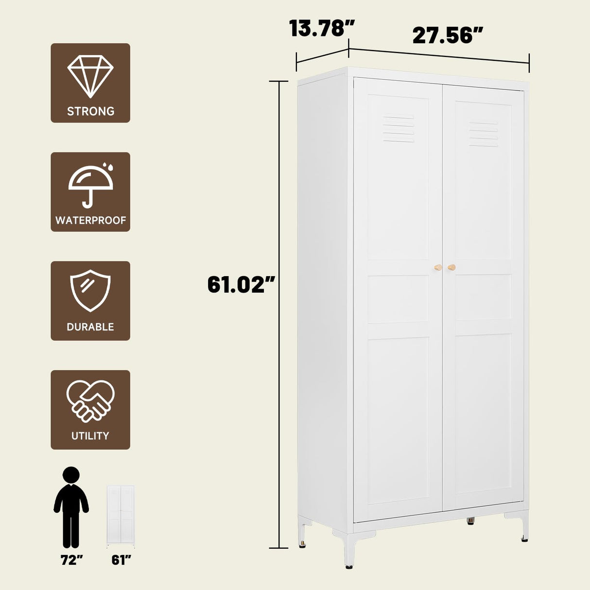 Kitchen Pantry Storage Cabinet, Metal Kitchen Pantry Cabinet with 2 doors