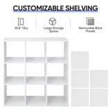 9 Cube Storage Organizer Wooden Display Shelf W/ 5 Removable Back Panels, Customizable Bookcase Bookshelf for Home, Office, Bedroom and Living Room (White)