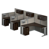 Office in an Hour 3 Person L Shaped Cubicle Desks with Storage,