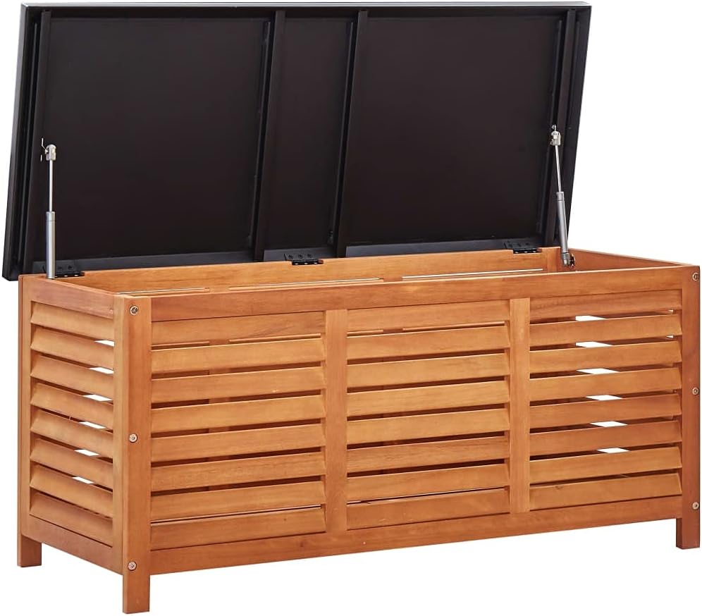 Rustic Solid Eucalyptus Garden Storage Box 46.1X19.7X21.7 in Indoor Outdoor