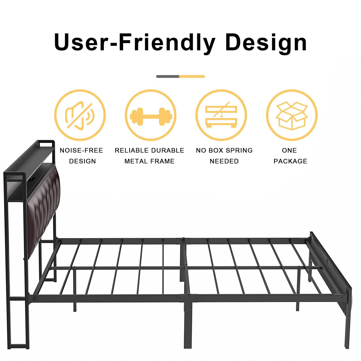 Bed Frame Queen Size with Storage Headboard Platform Bed Frame