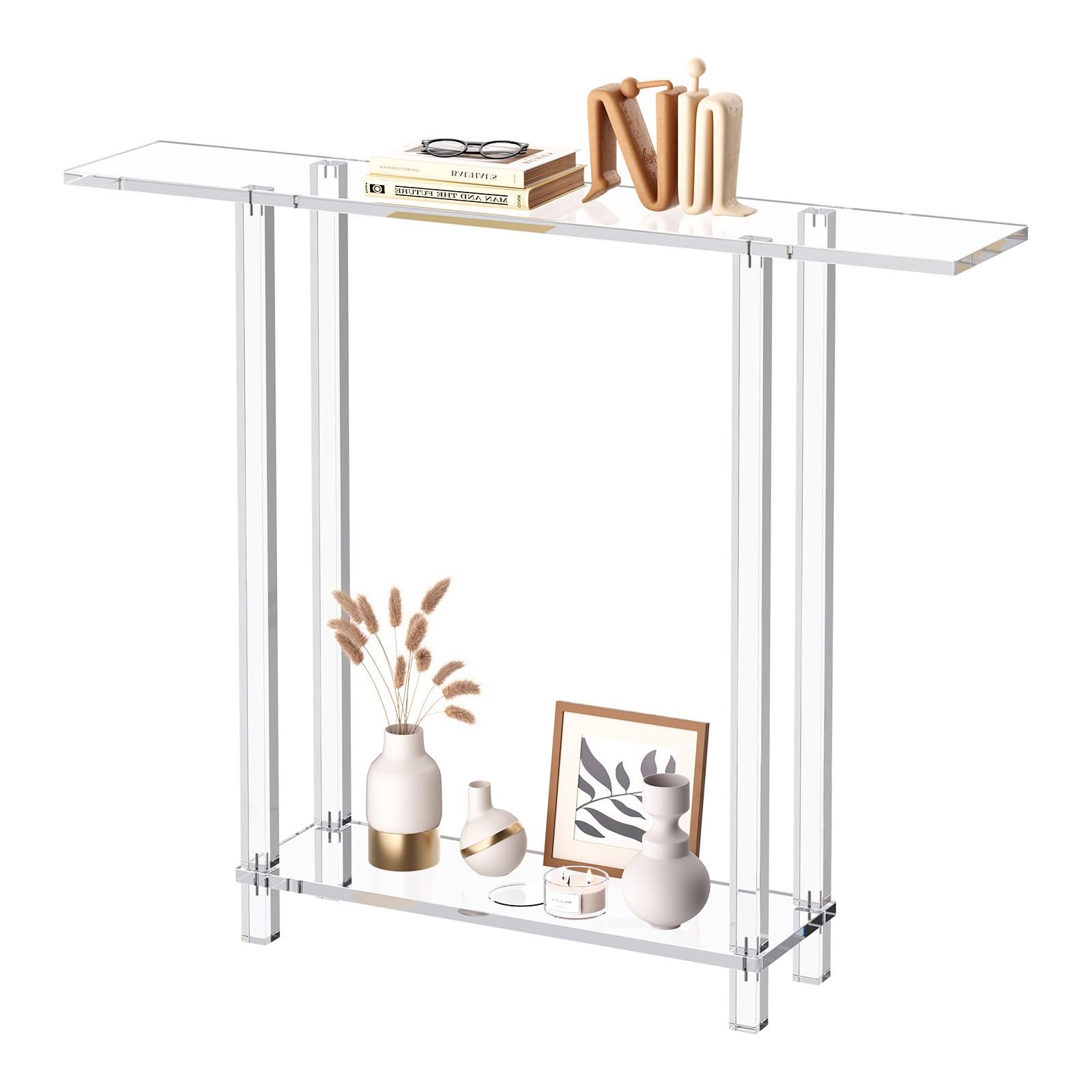 Clear Acrylic Console Table - 2-Tier Narrow Entryway Table 39.4" W