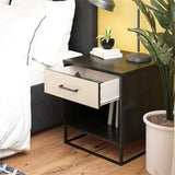 Kelly Nightstand, Faux Rattan & Black Oak