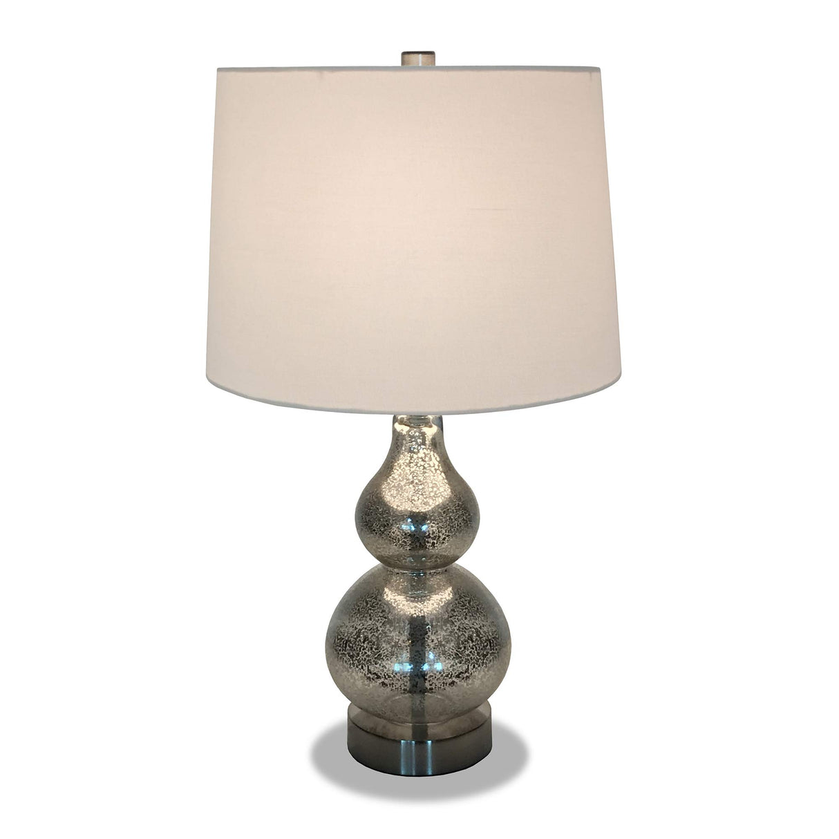 Katrina 21.25" Tall Petite Table Lamp with Fabric Shade in Mercury Glass/Satin Nickel/White