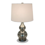 Katrina 21.25" Tall Petite Table Lamp with Fabric Shade in Mercury Glass/Satin Nickel/White