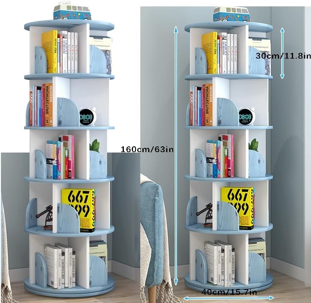 5 Tier Round Rotating Bookshelf, 360° Revolving Bookcase, Floor Rack Simple Bookcase