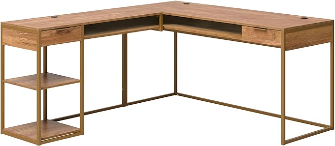 International Lux L-Shaped Desk, L: 65.98" x W: 60.0" x H: 29.72", Diamond Ash Finish