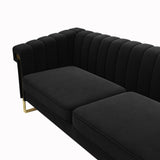 JINGDIAN Mid-Century Modern Black Velvet Sofa with Gold Metal Legs, 83.86"