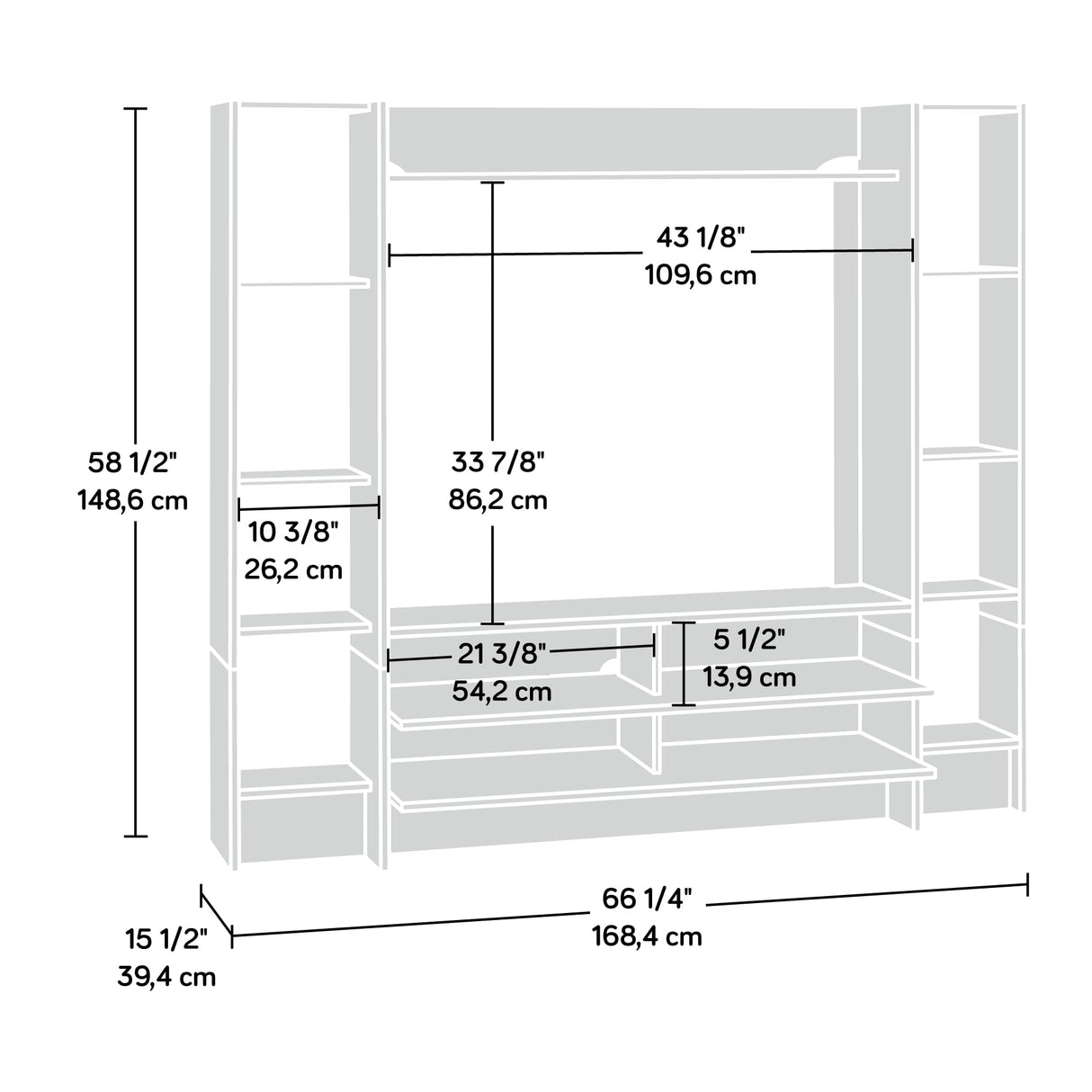 Beginnings Wall System TV Credenza, L: 66.3" x W: 15.51" x H: 58.5"