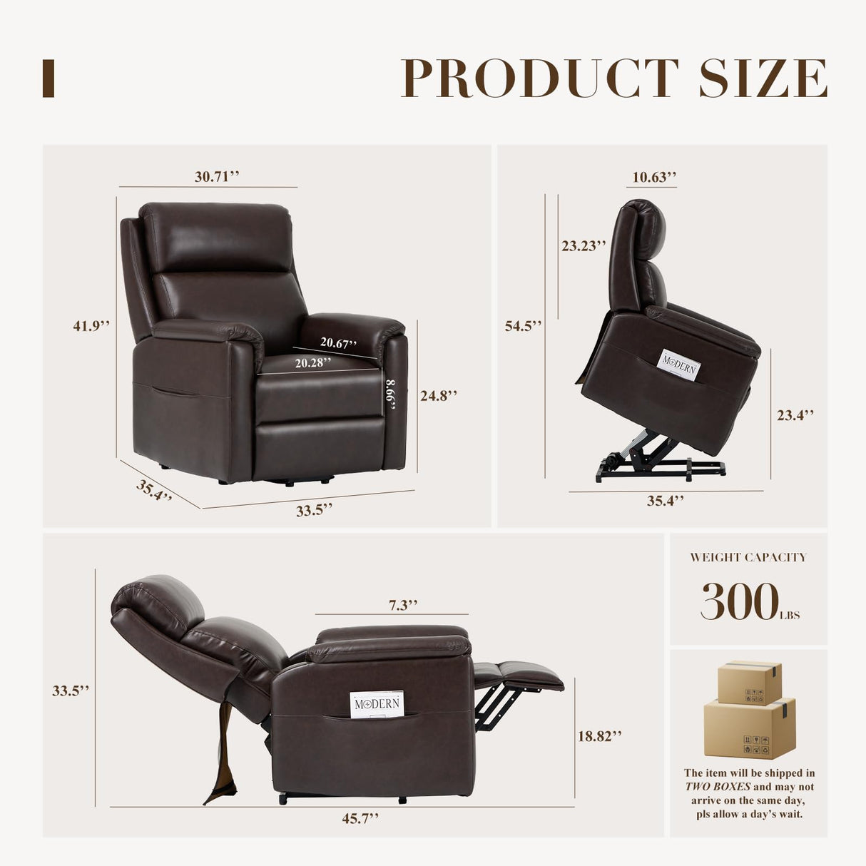 Chair for Elderly-Electric Leather Lift Chair Remote Control, Ergonomic Recliner Chair with Side Pocket, Spacious Seat-Chocolate