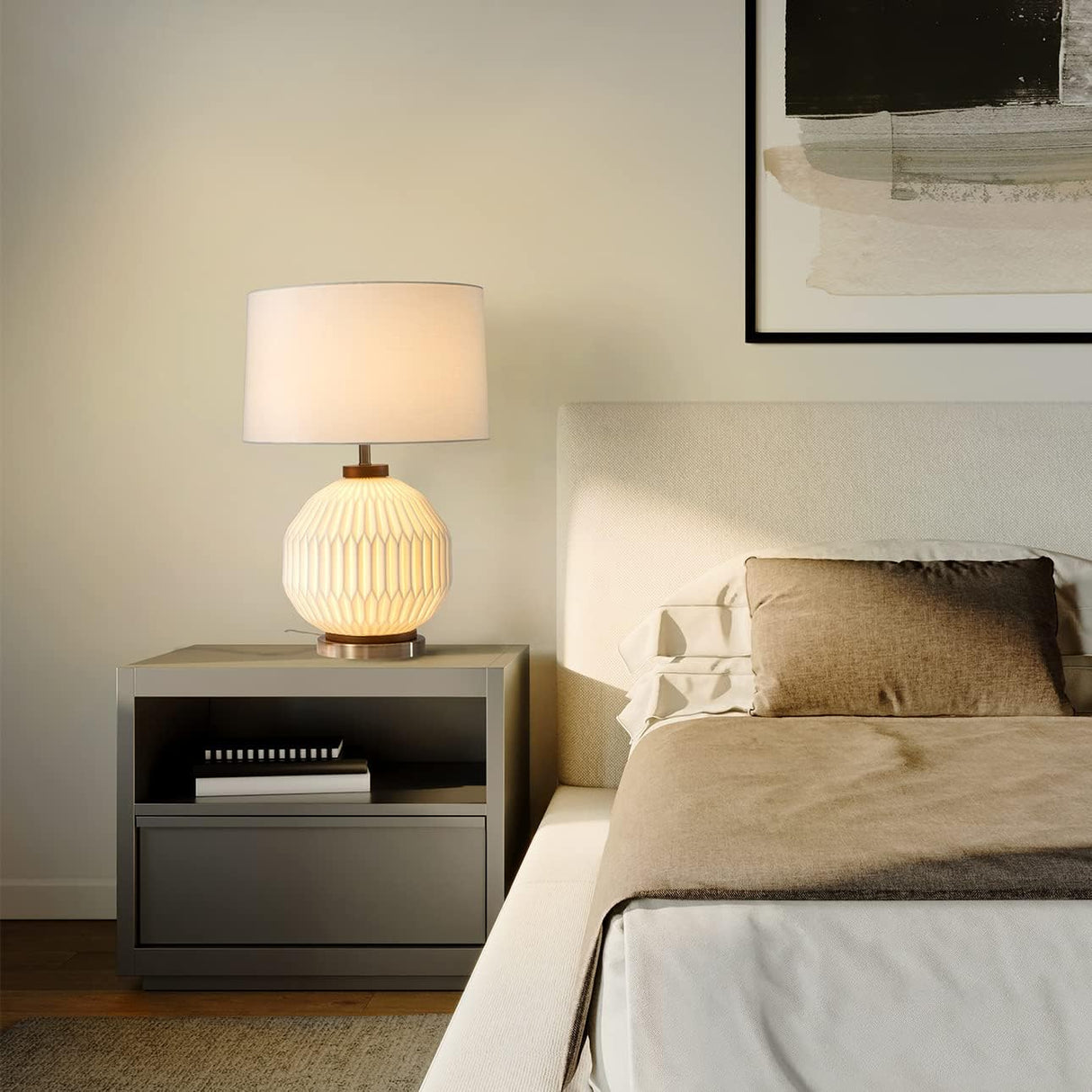 Moraga Table Lamp - 24", Bone Porcelain and Walnut, 4-Way Rotary Switch
