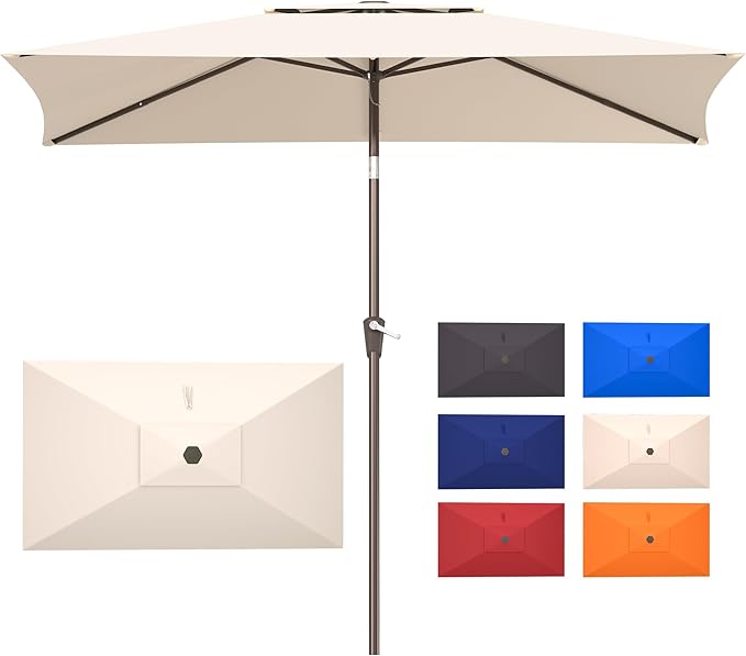 6.6x10ft Rectangular Patio Umbrella, 2 Tiers Outdoor Table Umbrellas with Push Button