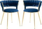 Dining Chair Set of 2, Velvet Woven Upholstered Dining Chair with Gold Metal Legs,