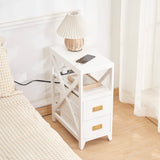 Fully Assembled Narrow Side Table with Charging Station, No Assembly Narrow Nightstand