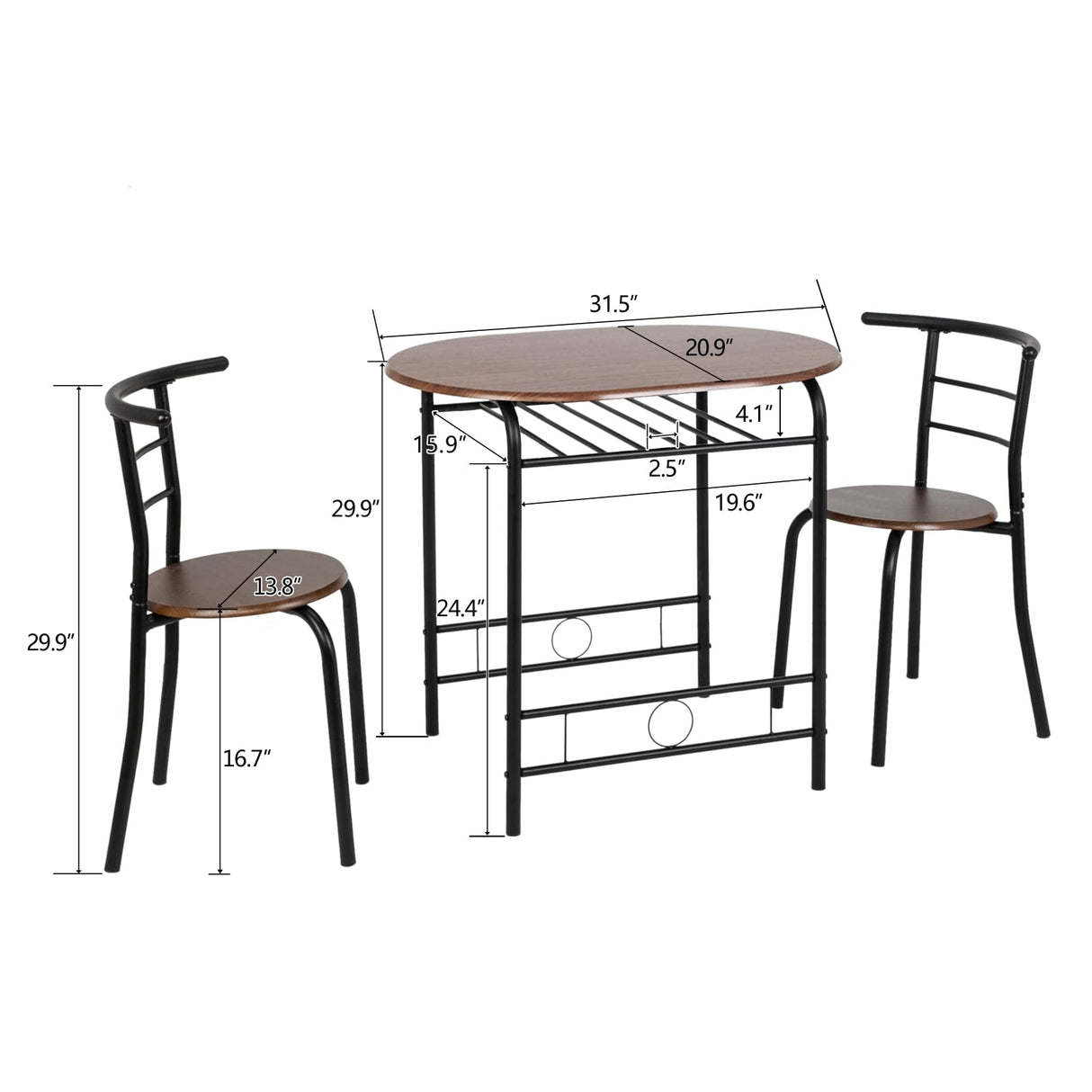 3 Piece Dining Set,Small Kitchen Table Set for 2,Breakfast Table Set for 2