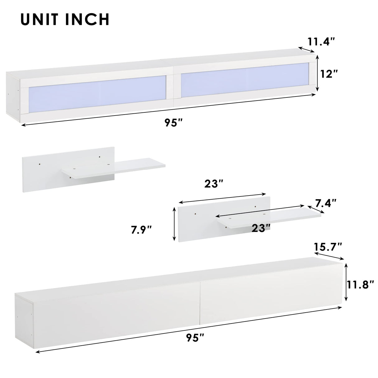 Pieces Floating TV Stands Set with 4 Storage Cabinets and 2 Shelves