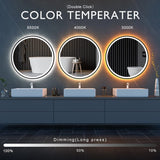 Round LED Sensor Mirror with Dimmable Anti-Fog - 28" Black Frame