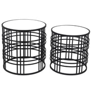 Set Mirrored Top Round Accent Table with Open Base, Set of 2, Black