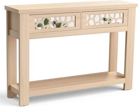 2-tier Console Table with Drawers, Wood Entryway Table with 2 Drawers & Open Storage Shelf for Living Room Entryway,