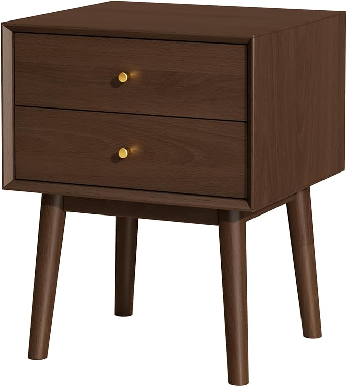 Solid Wood Nightstand with 2-Drawers, Mid-Century Modern Night Stand,Small Side End