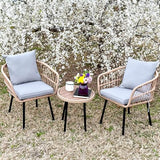 3 Pieces Outdoor Bistro Set, All-Weather Wicker Patio Furniture Set