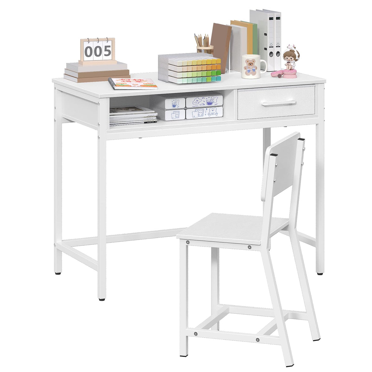 Student Writing Desk, Kids Study Desk with Book Sorter and Fabric Drawer, Kids Wooden