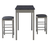 Faux Marble Three Piece Tavern Set, Grey and Black