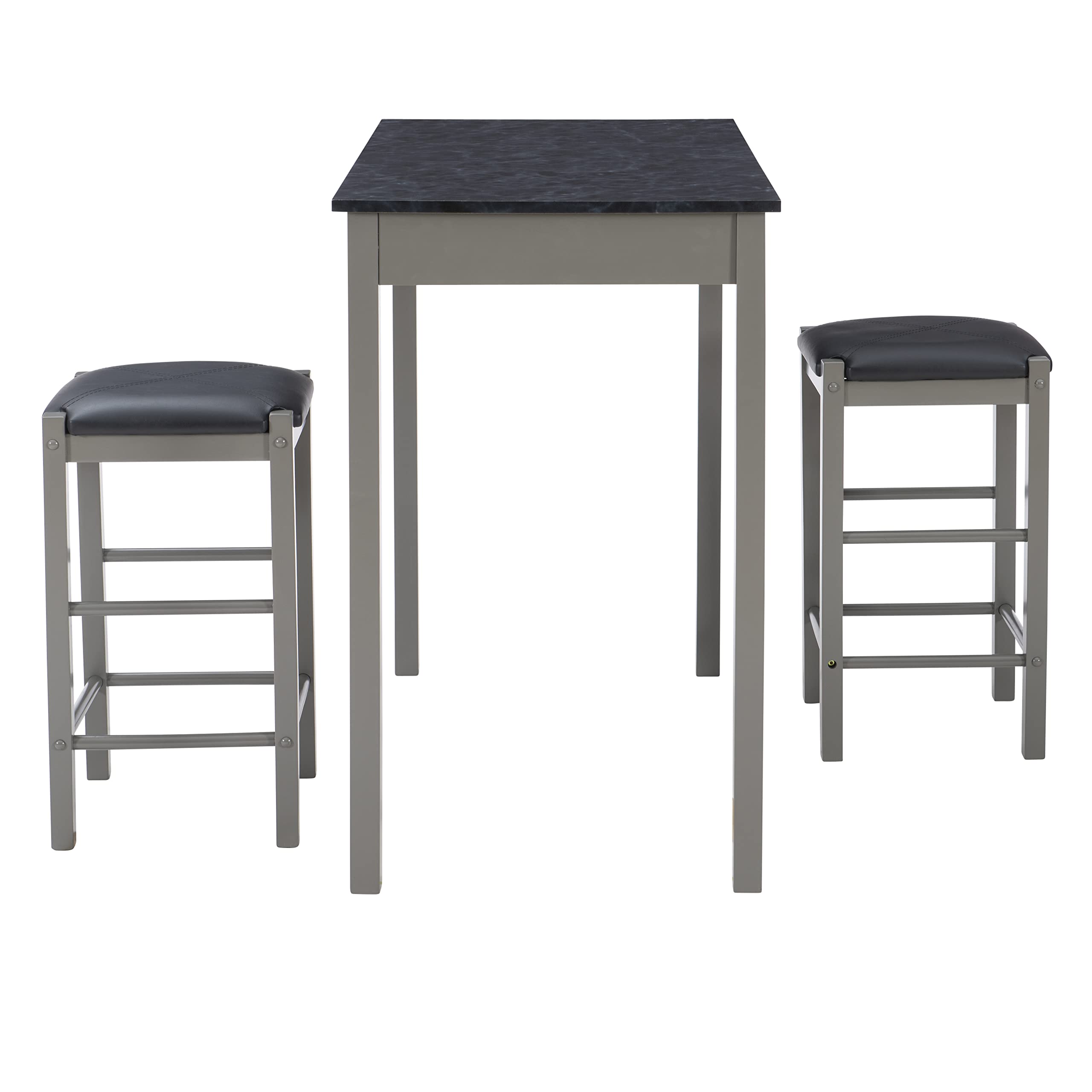 Faux Marble Three Piece Tavern Set, Grey and Black