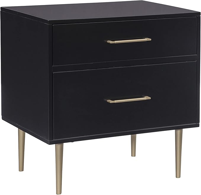 Linon Modern Dark Green Gold Hardware Lennon Two Drawer Nightstand