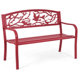 Metal Outdoor Garden Bench Park Bench, Patio Bench with Bird & Twig Cast Iron Back