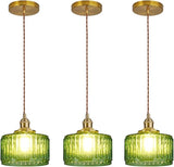 Green Pendant Light Fixtures Striped Glass One-Light Mid Century Ceiling Hanging Light S