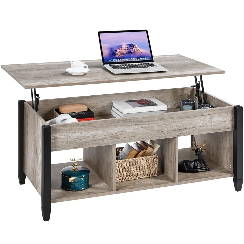 Gray Coffee Table, 47.5in Lift Top Coffee Table with Storage Hidden Compartment