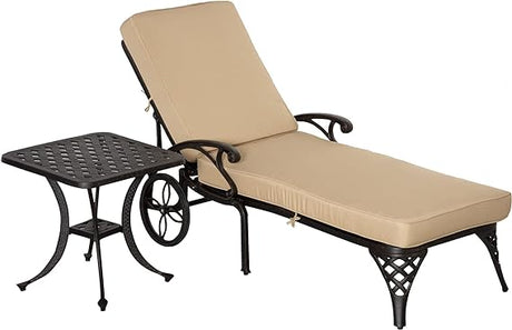 Aluminum Adjustable Chaise Lounge Chair, Folding 4-Position Patio Recliner, Wheels