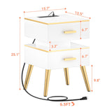 Nightstands set of 2 with Charging - White Night Stand with Charger Station & LED