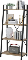 Rustic Ladder Bookshelf, 4 Tier Industrial Ladder Shelf Bookcase, Standing Leaning Book