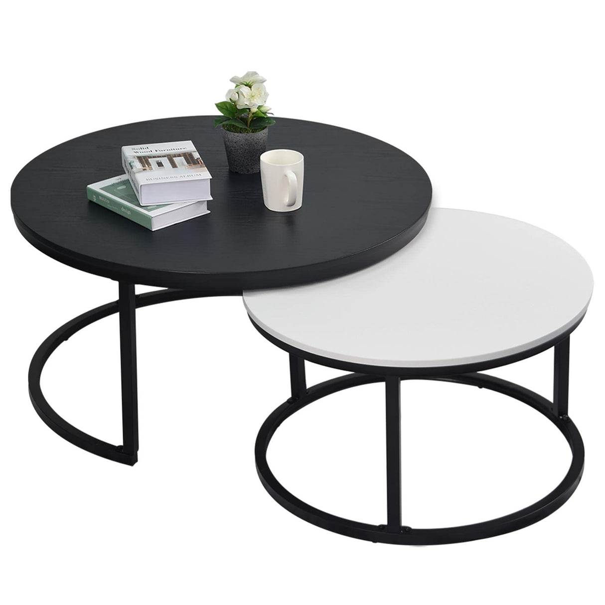 Round Coffee Table, Nesting Tables Set of 2, Large : Ø 34.0", Small : Ø 26.0", Modern Design Furniture Side End Table for Living Room,