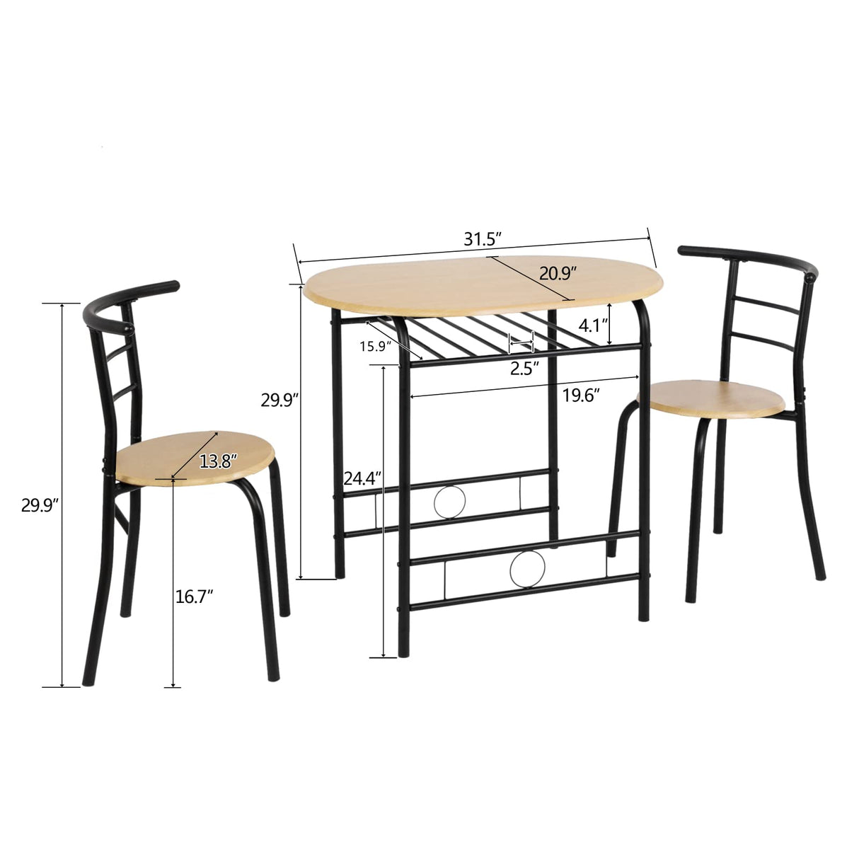 3 Piece Dining Set,Small Kitchen Table Set for 2,Breakfast Table Set for 2,Kitchen Wooden