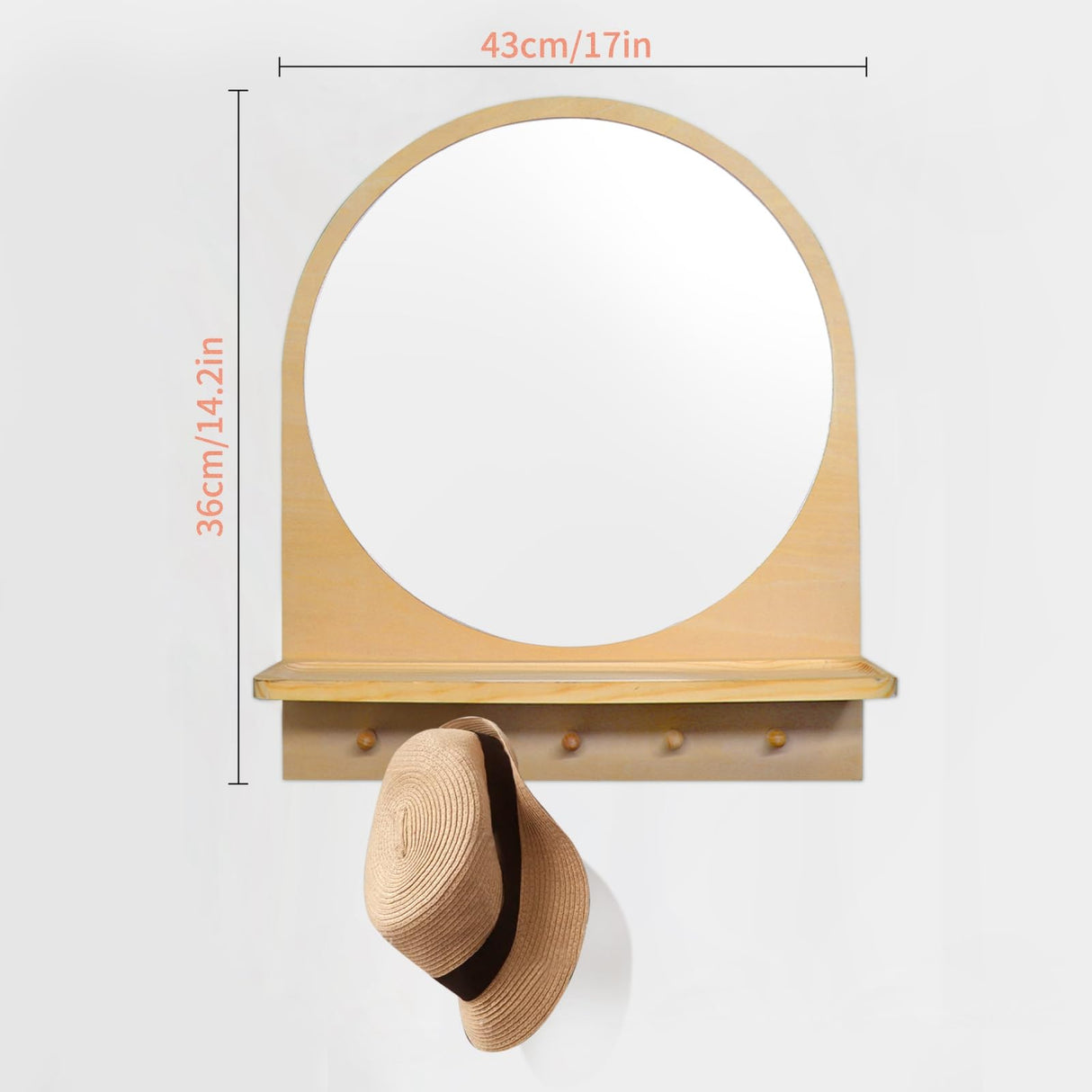 Wooden and Acrylic Wall Mirror for Kids with Hooks and Shelf