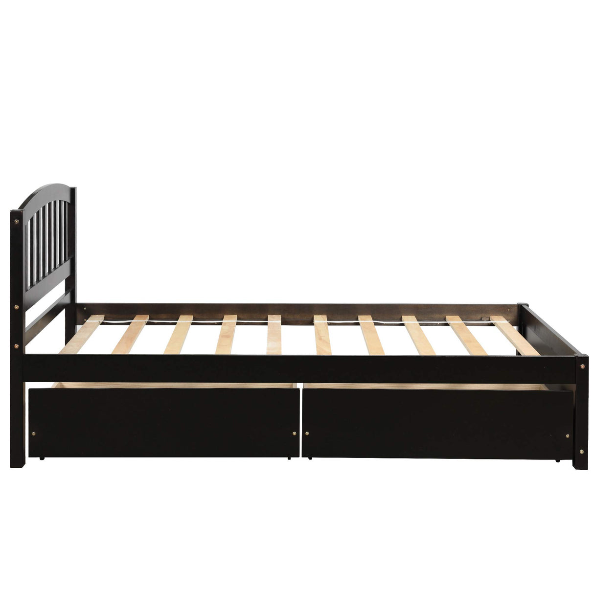 Platform Bed Solid Wood Storage Bed Frame with Two Drawers and Headboard, Espresso