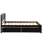 Platform Bed Solid Wood Storage Bed Frame with Two Drawers and Headboard, Espresso