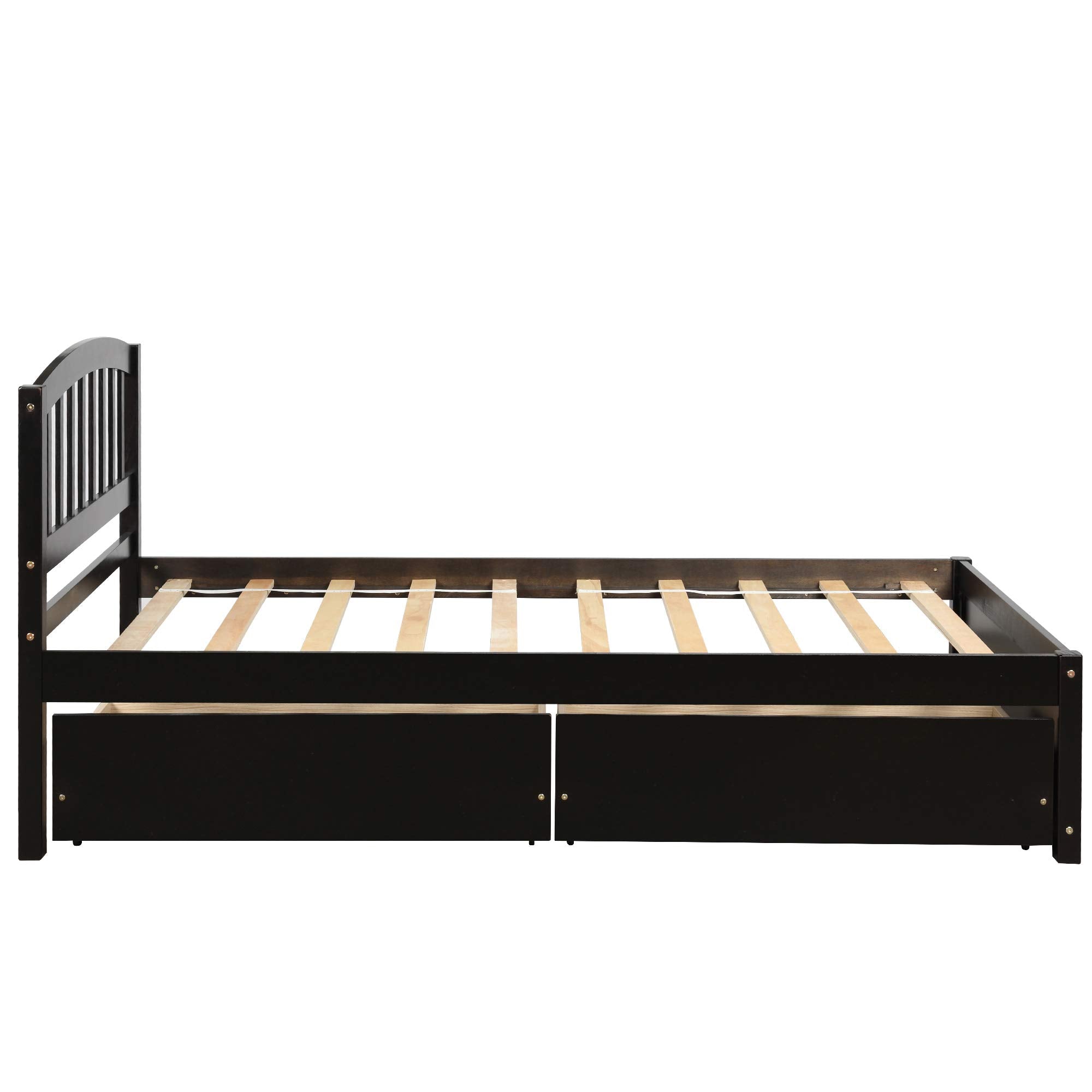 Platform Bed Solid Wood Storage Bed Frame with Two Drawers and Headboard, Espresso